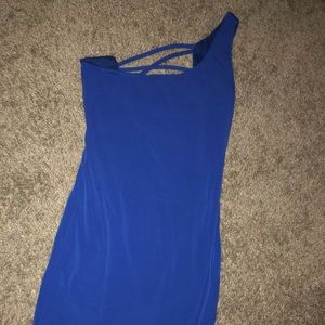 Tight, Blue Mini Dress With Lace Back